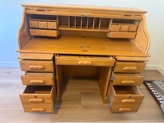 Oak Rolltop Desk with locking top and file drawers