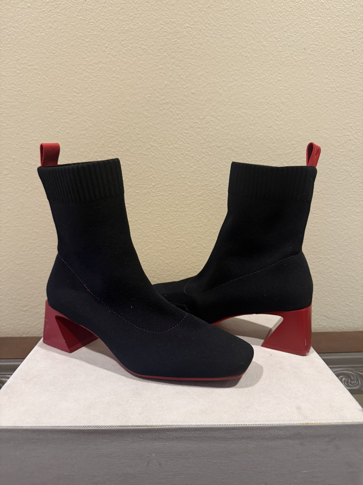 Vivaia Black Regina Pro Square Toe Red Heels Ankle Boots