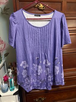 Purple Floral Short Sleeve Top XL
