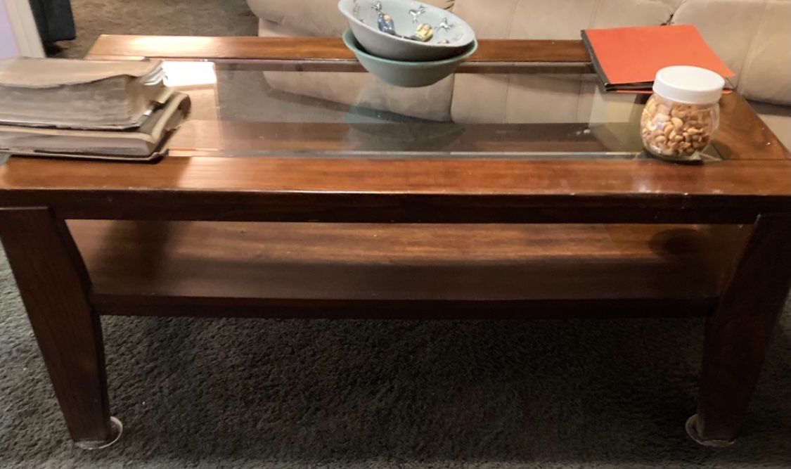 Solid Wood Coffee Table (with 2 Glass shelves)
