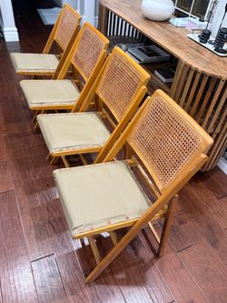 Set of 4 vintage cane foldable dining chairs
