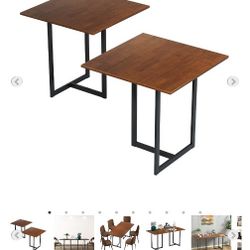 60" Rectangular Wood Console Dining Table with Metal Frame in Brown
