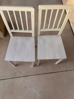 Set of 2 White Wood Dining Chairs