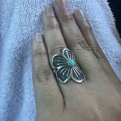 Silver Silver Turquoise  Ring Size 6