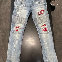 Rockstar Original Ultra Slim Distressed Jeans with Red Patch Accents