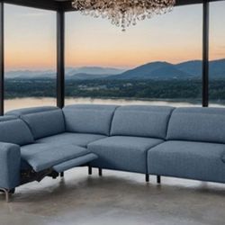 Brand New Super Plush Blue Power Reclining Sectional Sofa 