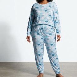 Sleep Sense Dreamcore Cloud Print Lounge Pajama Set 3X Top 2X Bottom Soft Blue