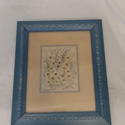 Vintage Floral Print Framed Signed