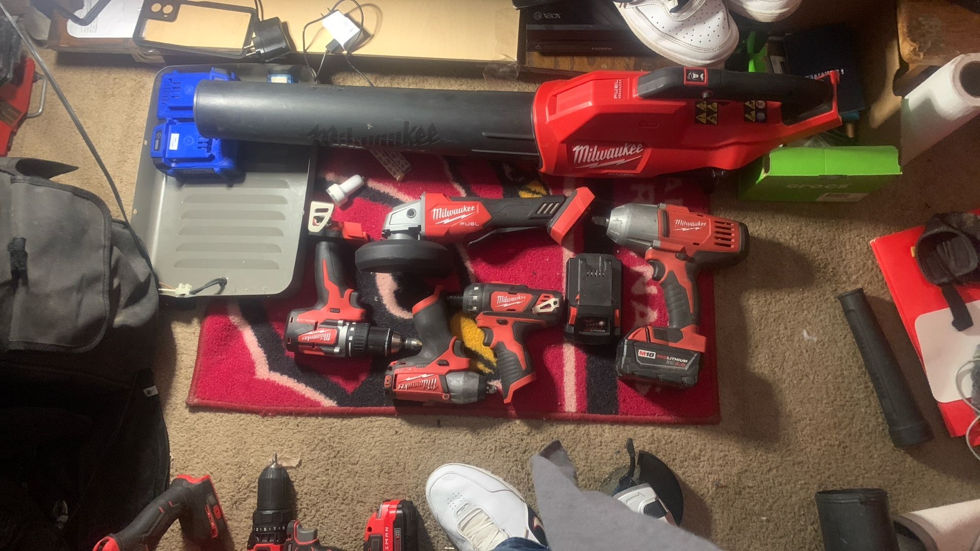 Milwaukee 3/8 Square Driv Drill Driver 1/4 6mm Driver And A Leaf Blower And A 1/2 Impacts