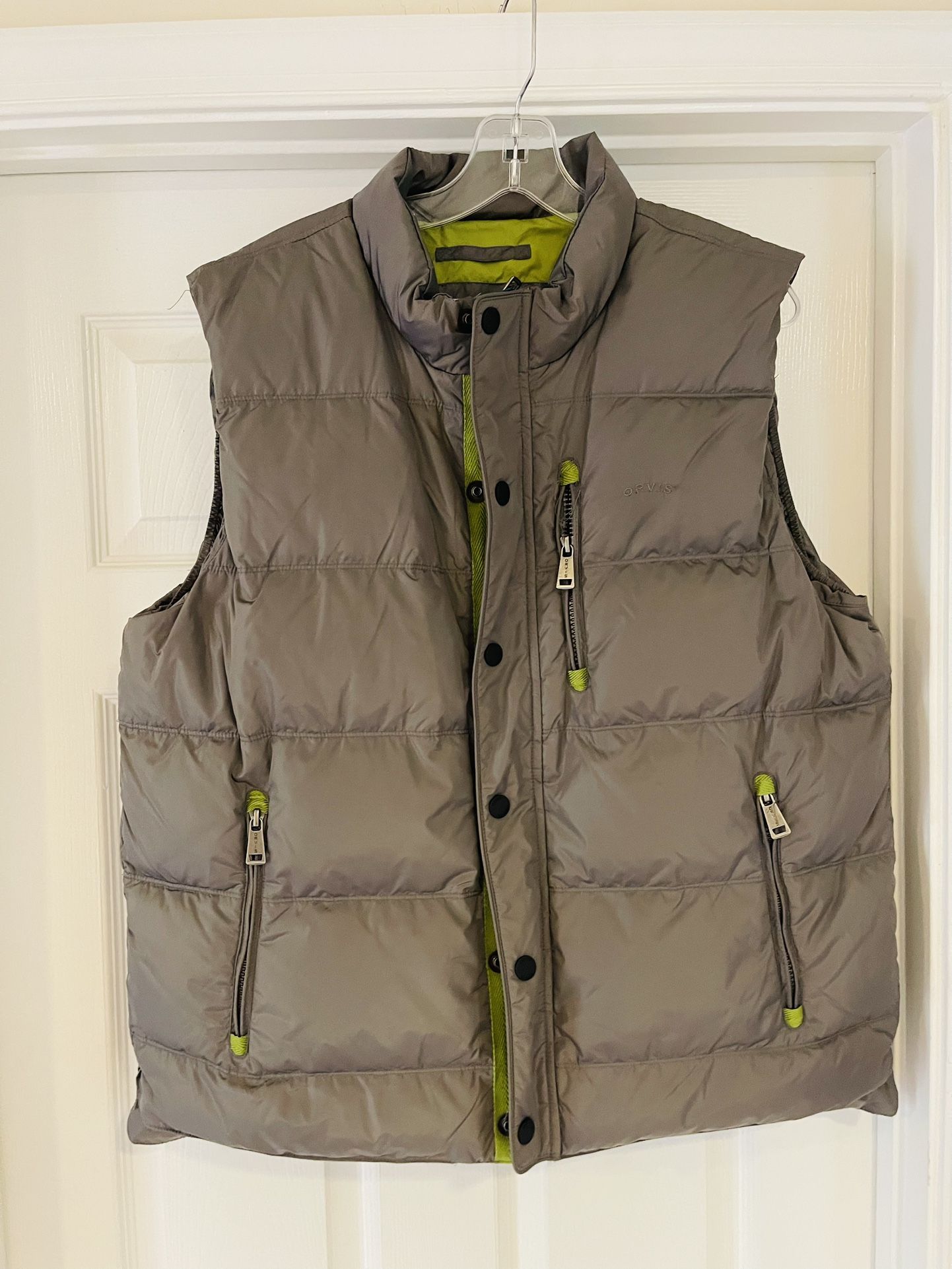 Men’s Orvis Essex Puffer Down Gray/Green Vest Size Large