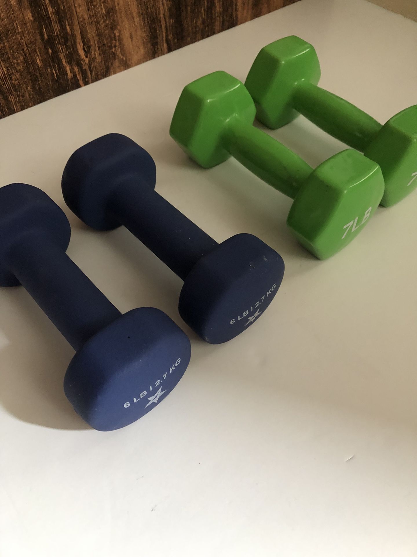 Dumbbells Vinyl/Rubber Coated Set Of 6 Lbs. and 7 Lbs. Total 26 Lbs. Workout/Home Gym