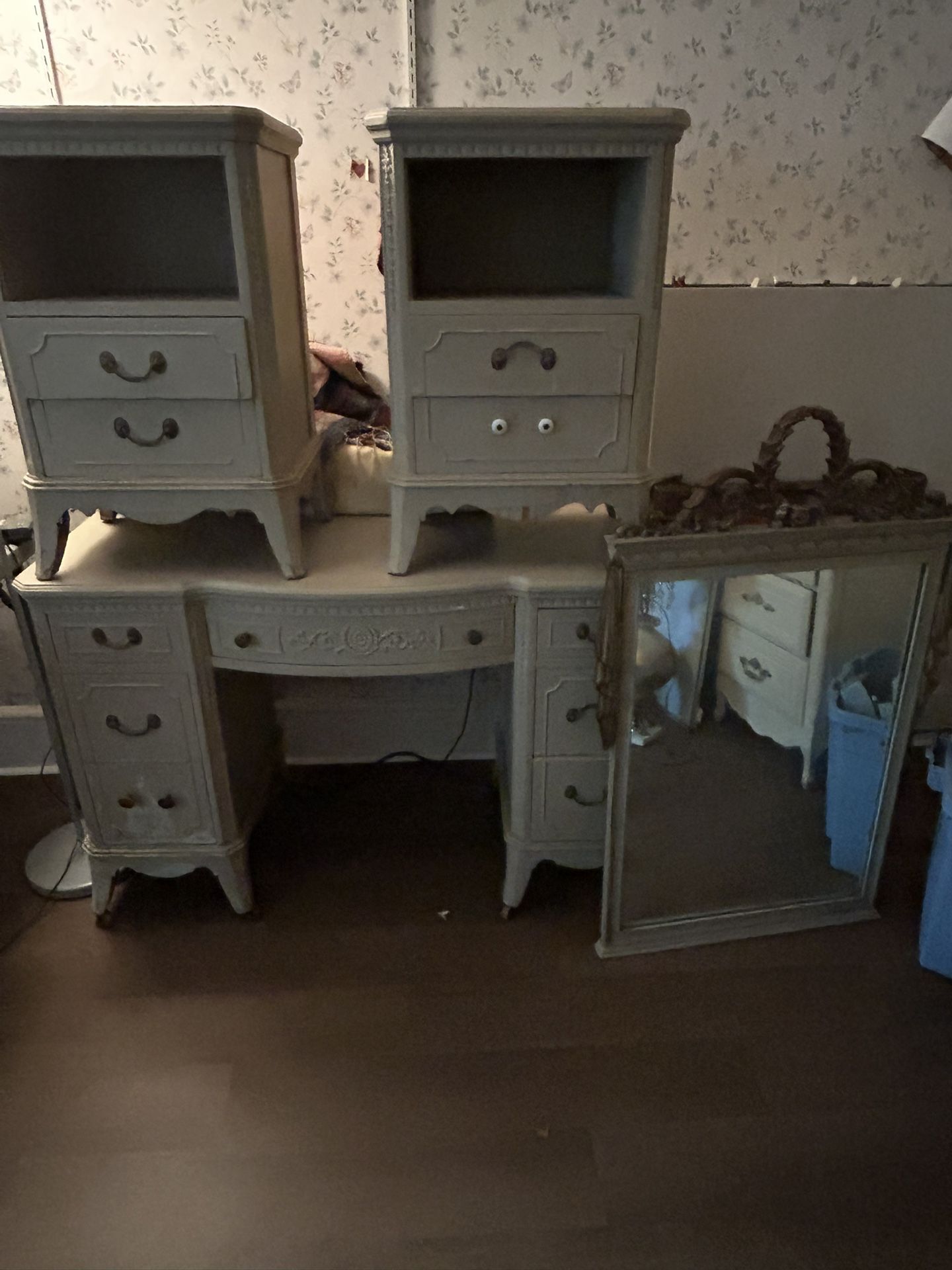 Antique Vanity (w Mirror) and End Tables