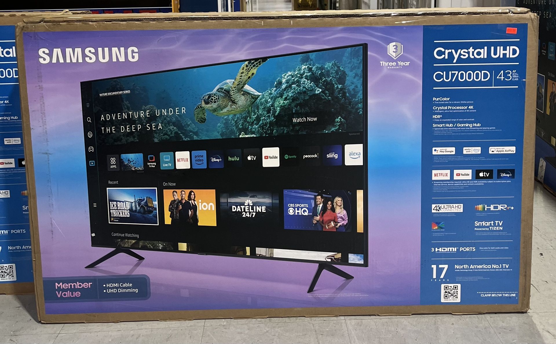 Samsung Smart TV 43” Crystal UHD CU7000D $249.99