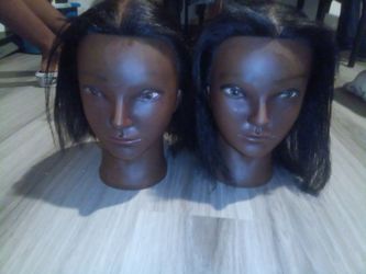 Cosmetology mannequin heads, brown skin