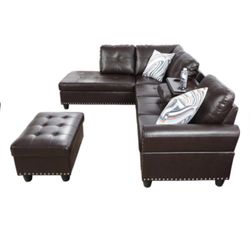 Espresso Sectional Couch With Ottoman