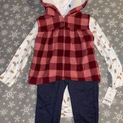 Baby Girl Carter's 3-Piece Plaid Fleece Vest, Bunny Bodysuit & Pants Set      