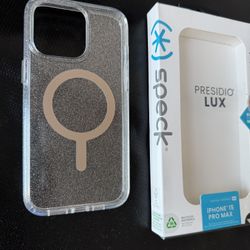 NEW Speck Presidio Lux iPhone 15 Pro Max Case. Megsafe Compatible. Color: Clear with Glitter