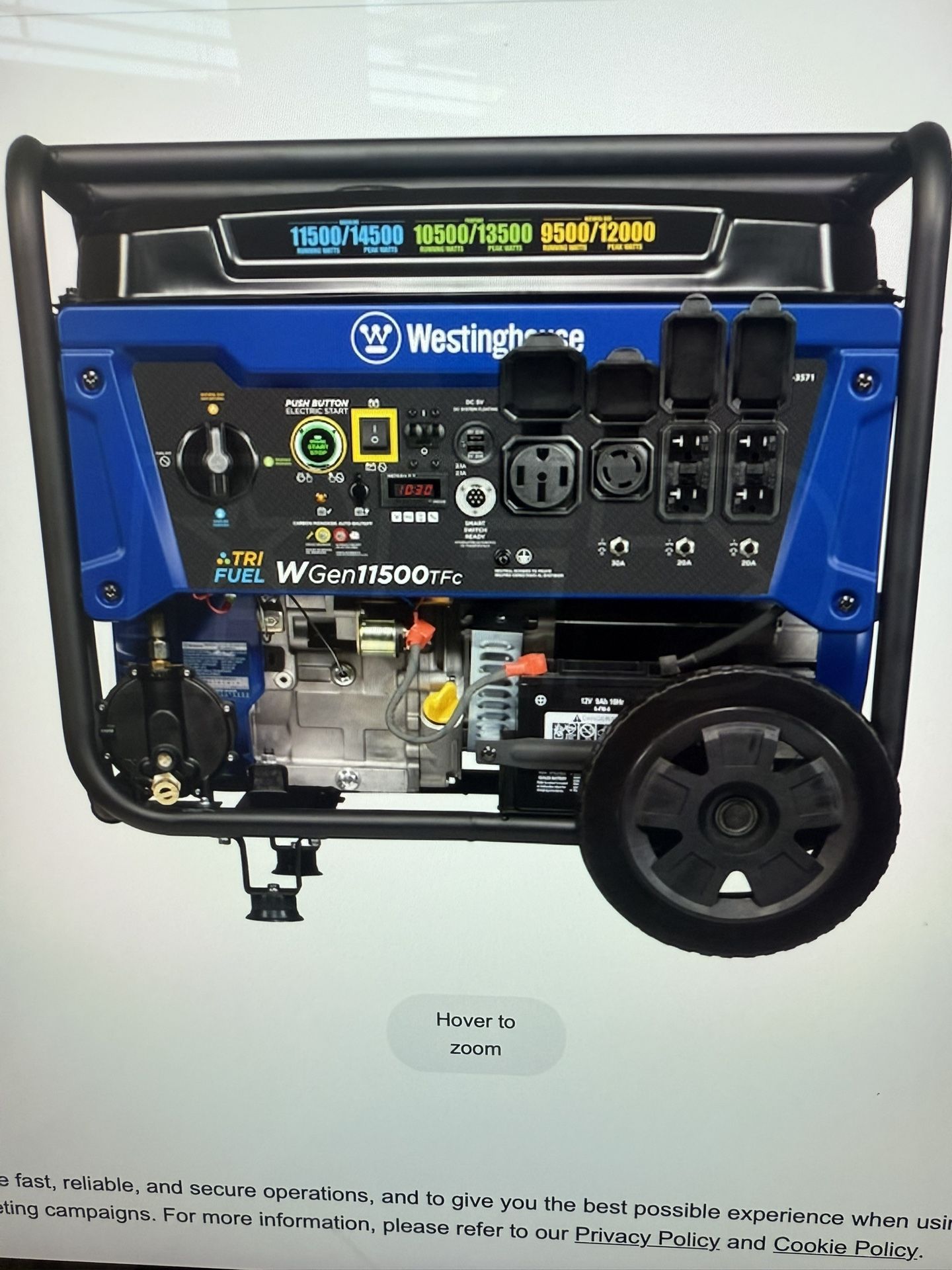 Brand NEW Westinghouse 12,500/9500-Watt Tri-Fuel Gas, Propane, Natural Gas Powered Portable Generator With Remote Start