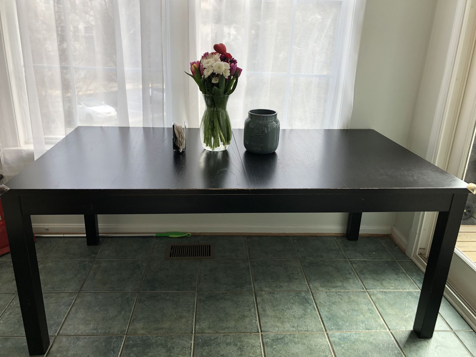 Black IKEA Table w/ extender for 8 seater