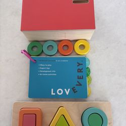 Lovevery “Realist” kit items-Geo Shapes Puzzle, Count & Slide Ring Chute + guide