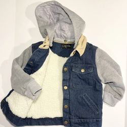 Only Kids Boys 2T Lined Denim Coat with Removable Hoodie, SMOKE FREE!