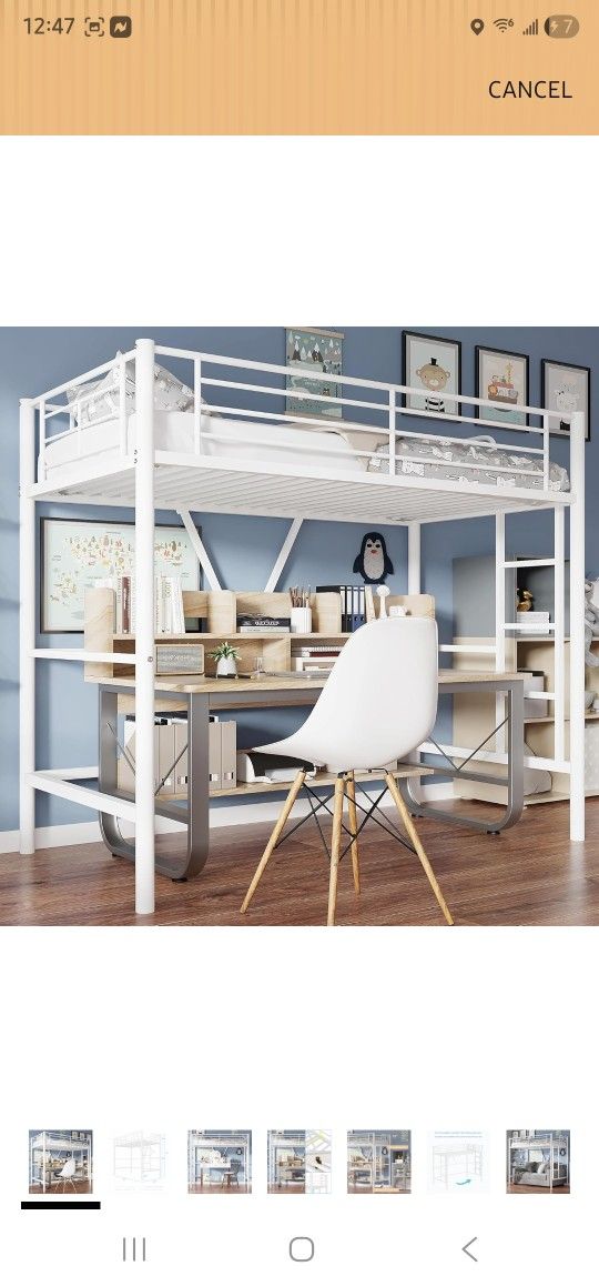 VECELO Twin Size Loft Bed with Stairs, Removable Ladder & High Guardrail, Heavy-Duty Metal Frame, Space-Saving Design & Noise-Free, White