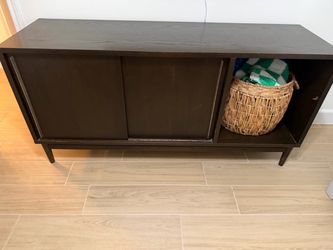 Dark Brown Wood Sideboard with Sliding Doors