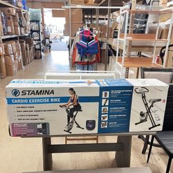 Cardio Folding Exercise Bike with Heart Rate Sensors and Extra Wide Padded Seat, New in Box