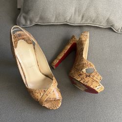 Christian Louboutin Cork Peep Toe Platform Heels size 11