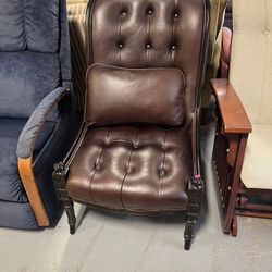 Brown Leather Armless Chair (in Store)