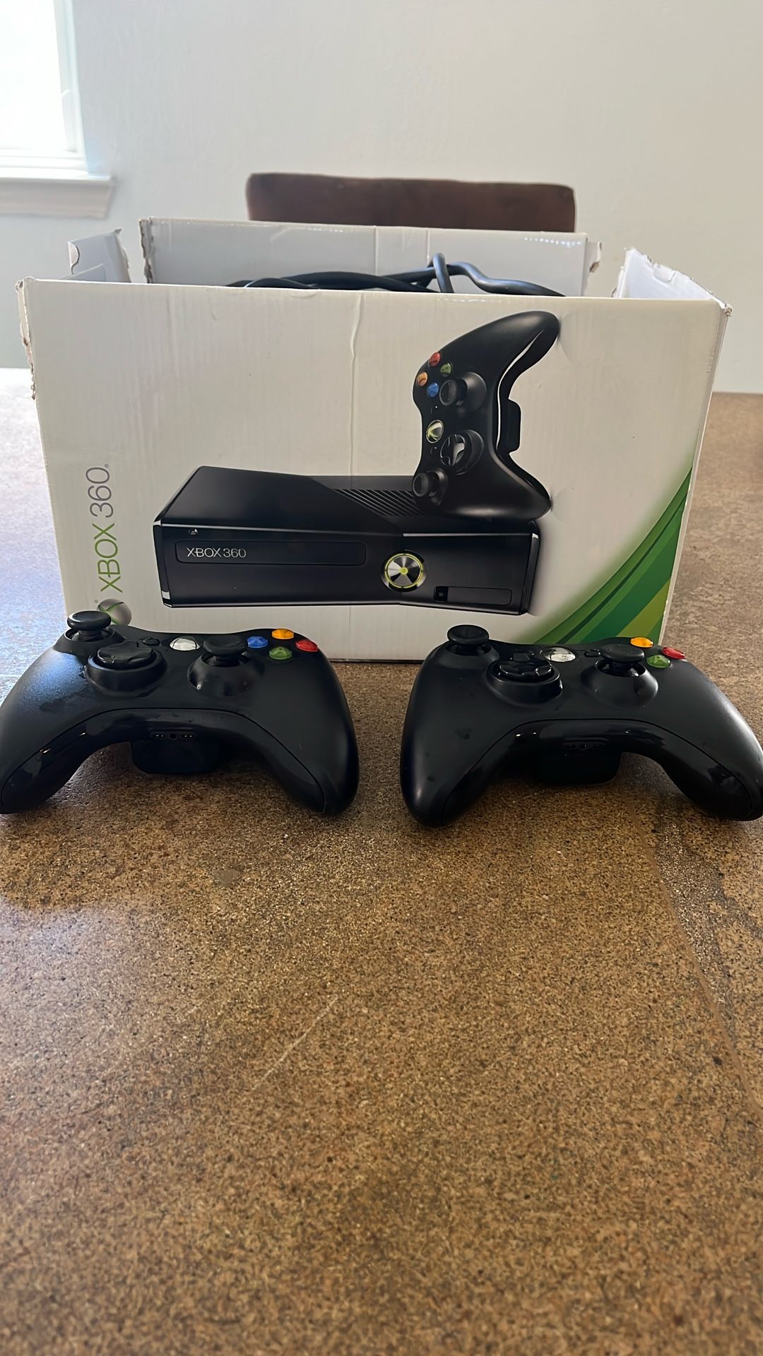 Xbox 360 And Two Controllers