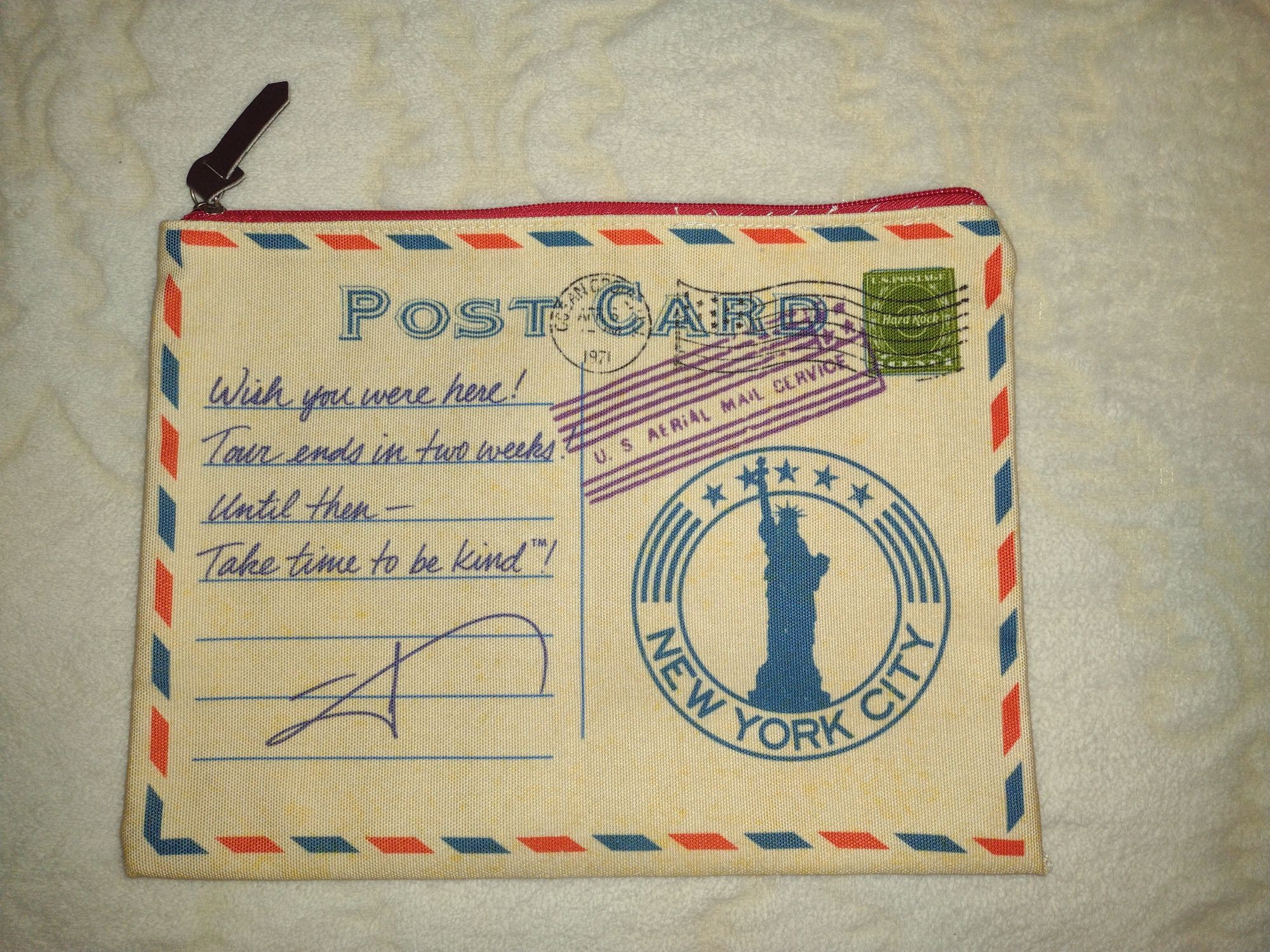 Postcard Cosmetic Bag, Zipper Closure, 11 Inches Long And 8 1/2 Inches Tall