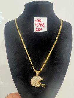 10K Yellow Gold Franco Chain and Pendant CZ Stones FOR WEDDING 11.3Gr 20 Inches Long