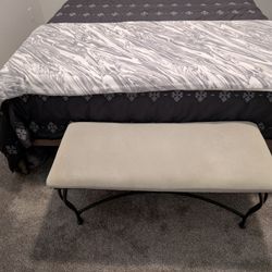 Light Gray Upholstered Bench with Metal frame 