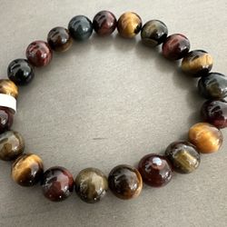 New, Men’s Triple Tiger Eye Stone Bracelet. Jewelry Bag Included.