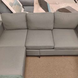 L-shaped Sofa Suede Fabric Convertible Sectional Sofa with Reversible Chaise 3-Seat Modern Living Room Sofa with Ottoman,Gray