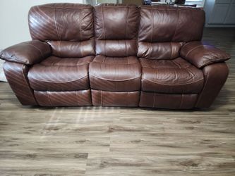 Leather electric reclining sofa and love seat