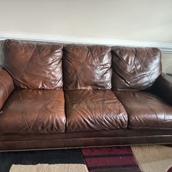 Brown Leather Sofa & Love Seat