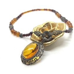 Stunning Sterling Amber Necklace 
