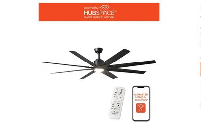 Kensgrove II 72 in. Smart Indoor/Outdoor Matte Black Ceiling Fan with Remote Powered by Hubspace