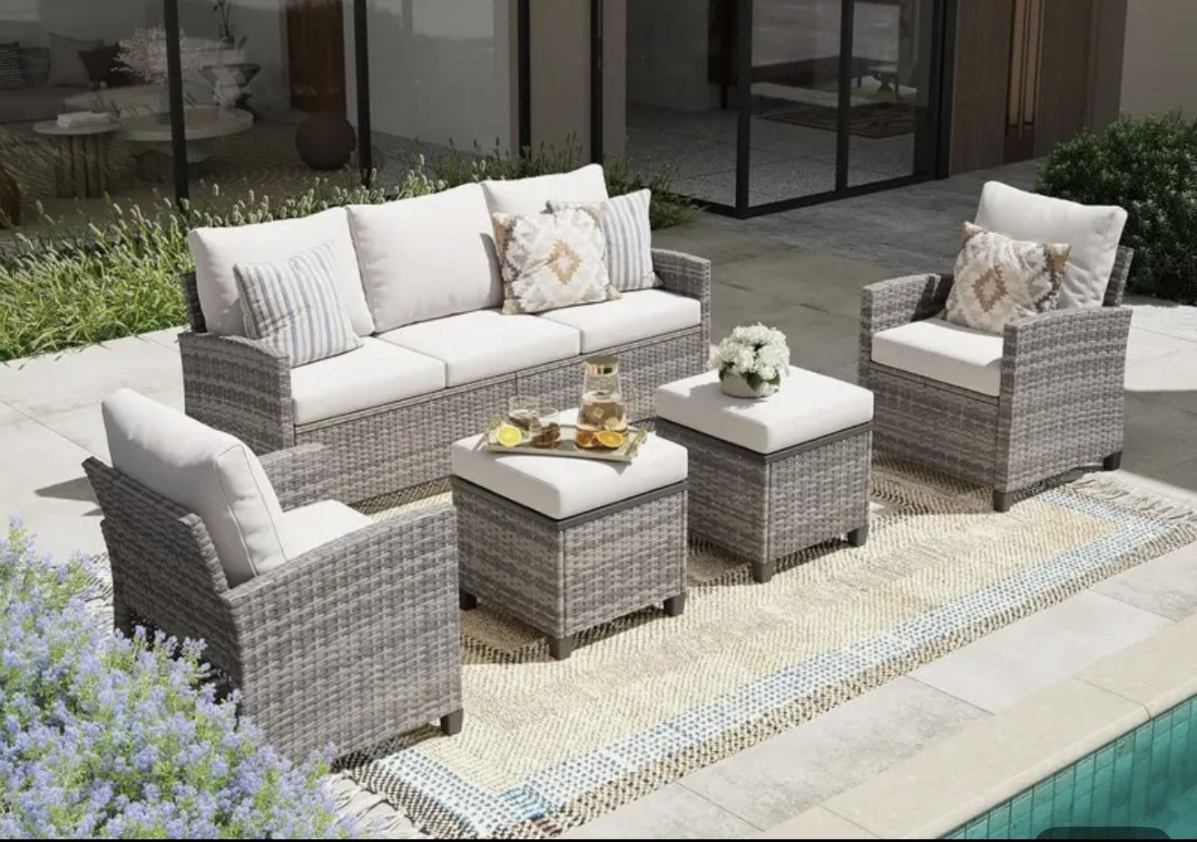 NEW 5pc Patio Sectional Furniture, Beige Patio Furniture
