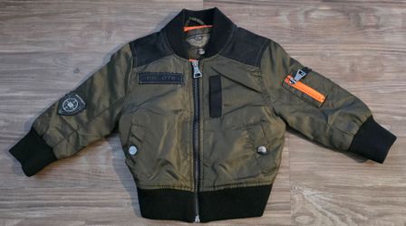 Toddler Boys Urban Republic Olive Green Bomber Jacket Coat Aviator Patches sz 18 Months