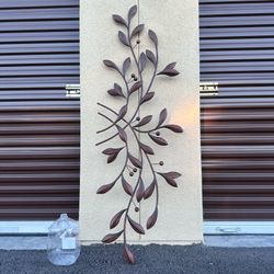 22x 60 Metal Vine and Leaf Wall Art Sculpture, Copper and Brown