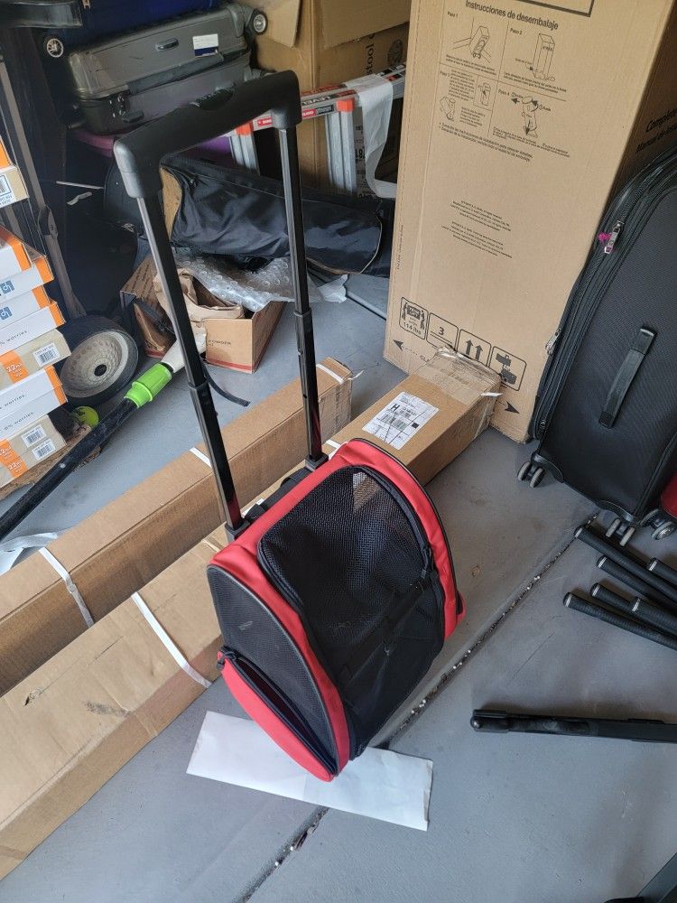 Pet Travel Bag Carrier with Integrated Trolley and Retractable Handle