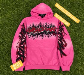 Hellstar Flame Graphic Hoodie Pink