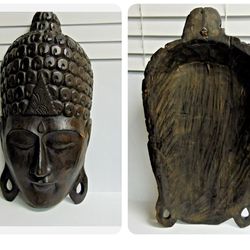 Large Hand Carved Wooden Buddha Face Mask - Wall Hanging 20"