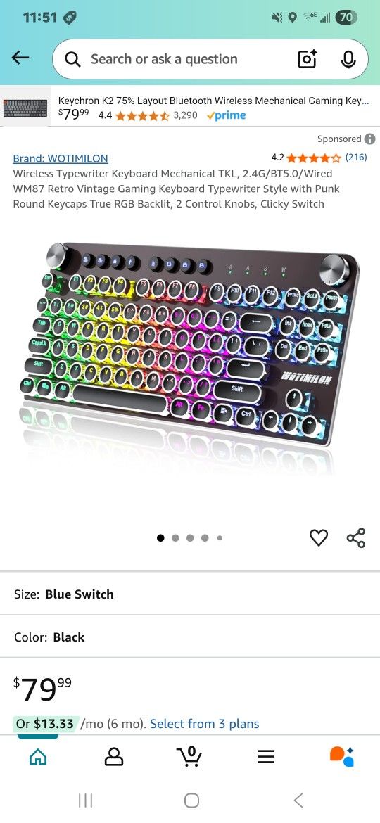 RGB Wireless Typewriter Keyboard