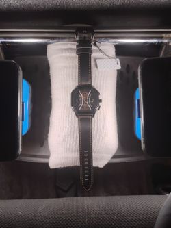 Black Skeleton Dial Watch with Leather Strap
