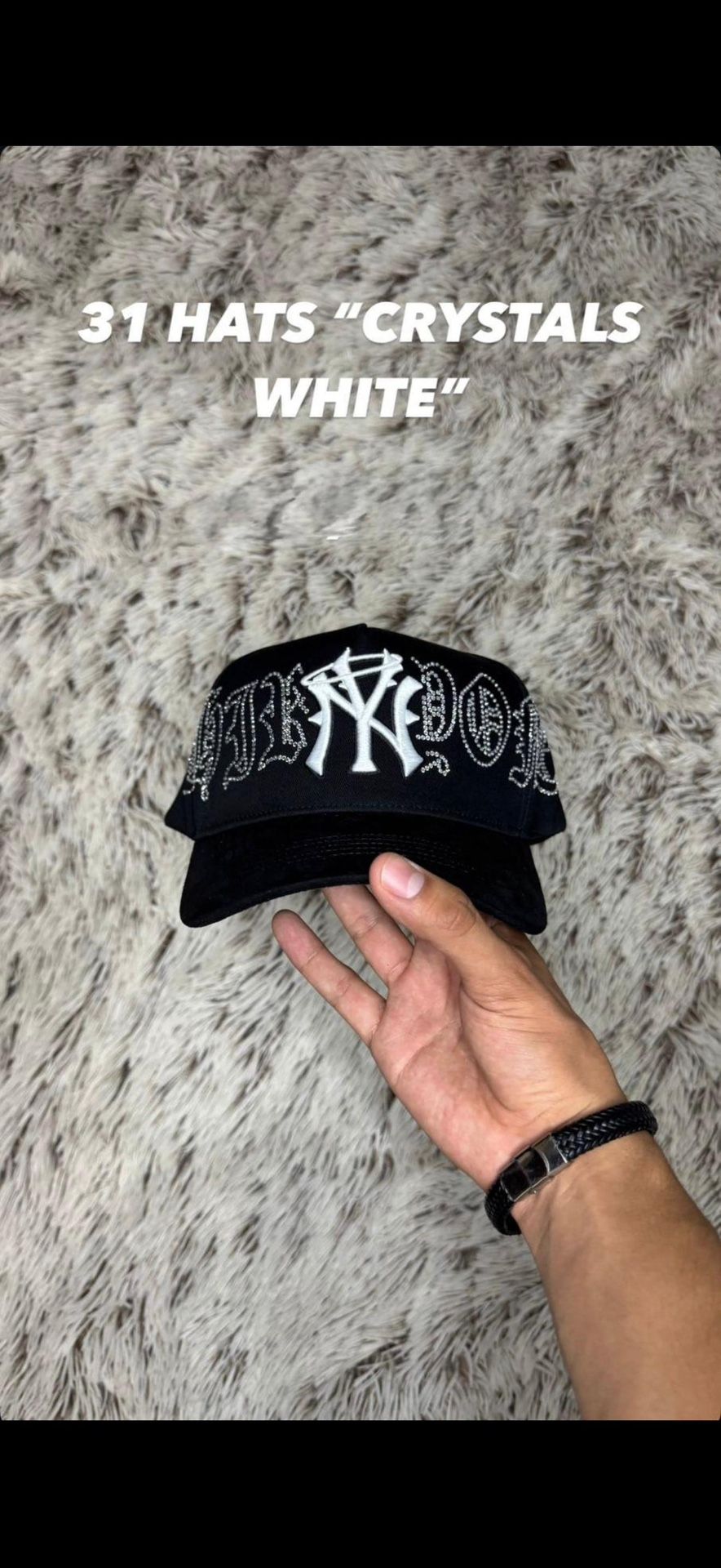 31 HATS “CRYSTALS WHITE” Black Rhinestone Hat (Brand New)