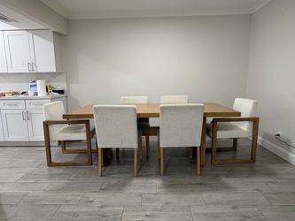 Modern Wood Dining Table with 6 Chairs